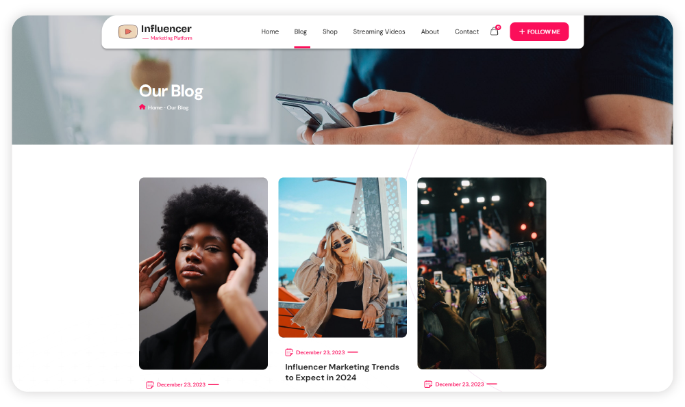 Influencer Personal Blog Website Template