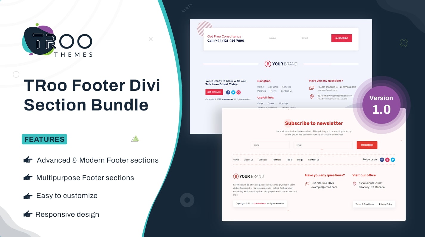 TRoo Divi Footer Layouts Bundle