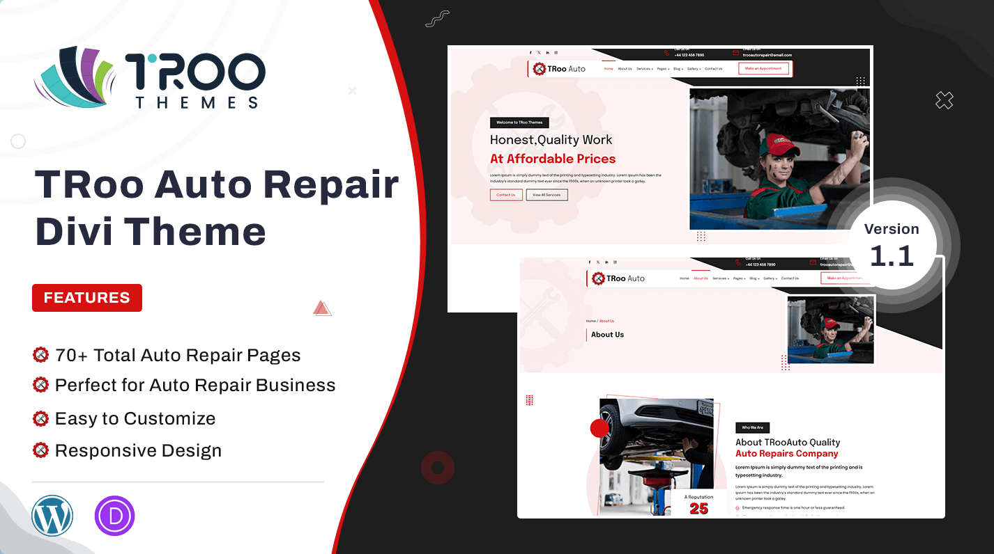 TRoo Auto Repair Divi Theme