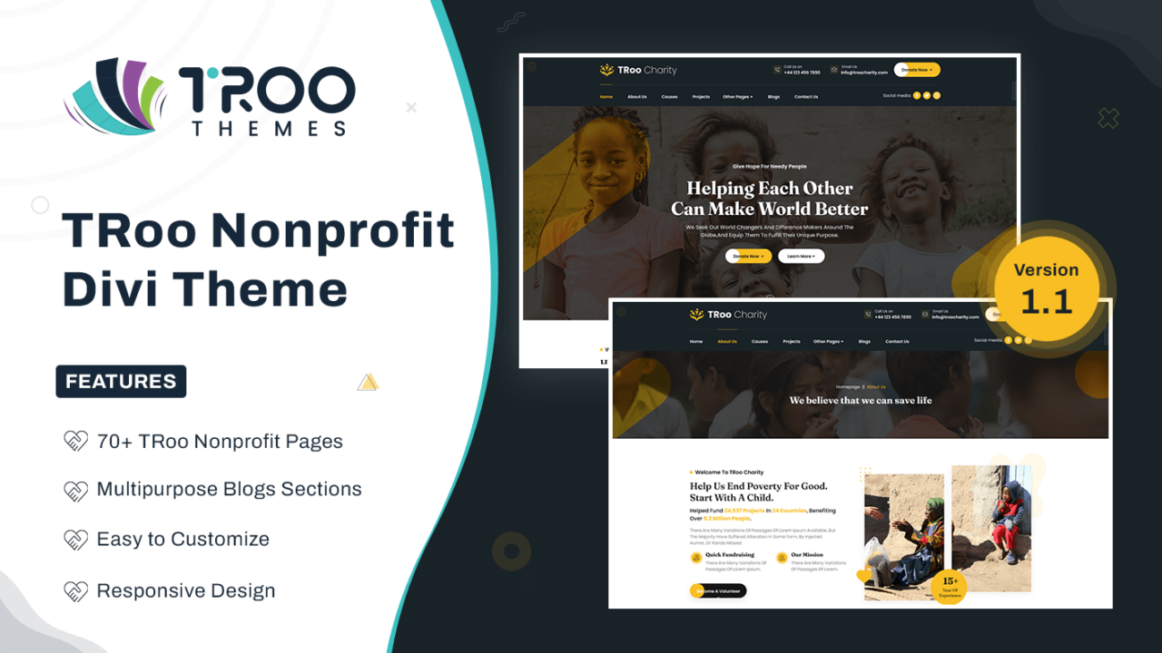 TRoo Divi Nonprofit and Charity Theme