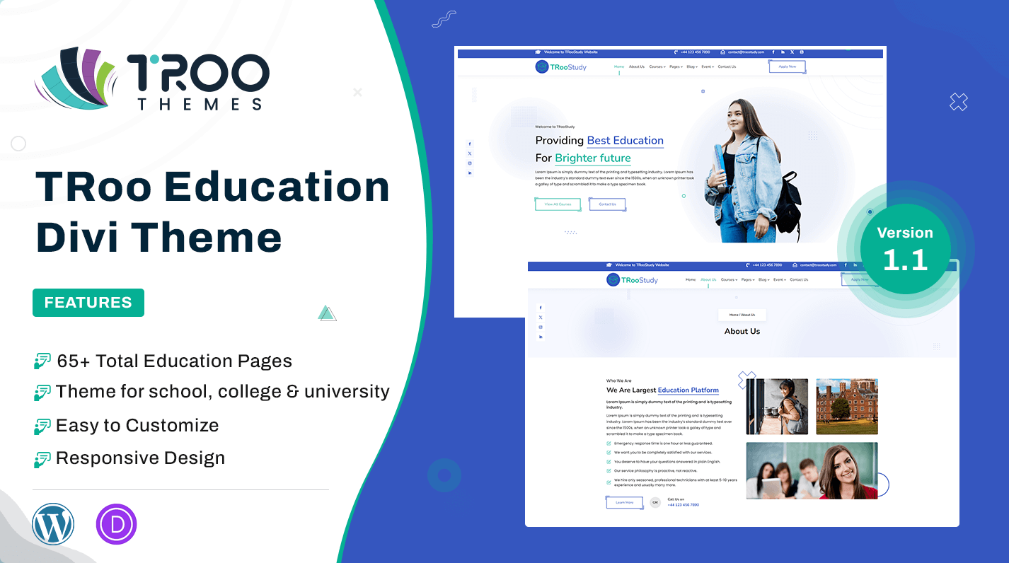 TRoo Education Divi Theme Featured image